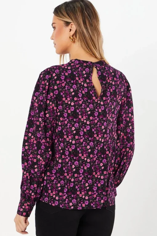 Purple Ditsy Keyhole Blouse