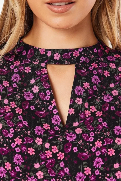 Purple Ditsy Keyhole Blouse