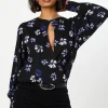Purple Floral Keyhole Long Sleeve Wrap Top