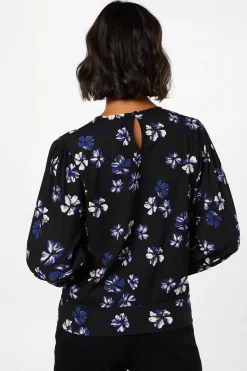 Purple Floral Keyhole Long Sleeve Wrap Top