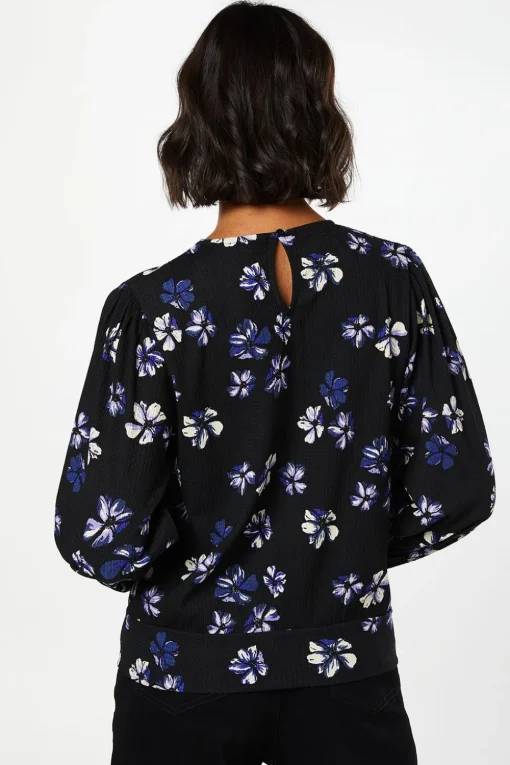 Purple Floral Keyhole Long Sleeve Wrap Top