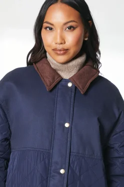 Quilted Contrast Cord Collar Jacket