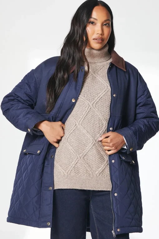 Quilted Contrast Cord Collar Jacket