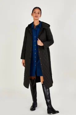 Quinn Quilted Hooded Longline Coat in Recycled Polyester
