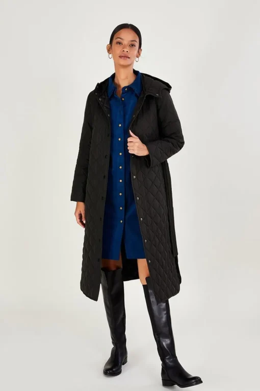 Quinn Quilted Hooded Longline Coat in Recycled Polyester