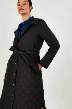 Quinn Quilted Hooded Longline Coat in Recycled Polyester