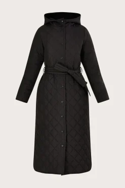 Quinn Quilted Hooded Longline Coat in Recycled Polyester