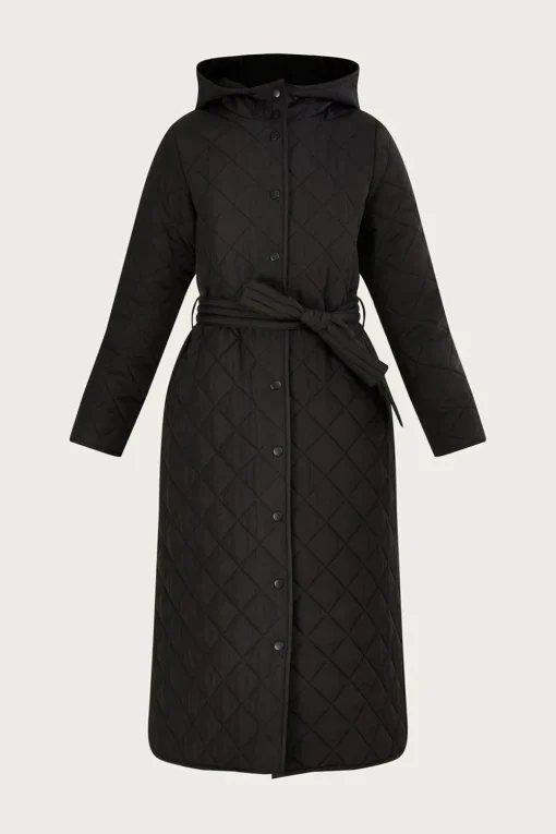 Quinn Quilted Hooded Longline Coat in Recycled Polyester