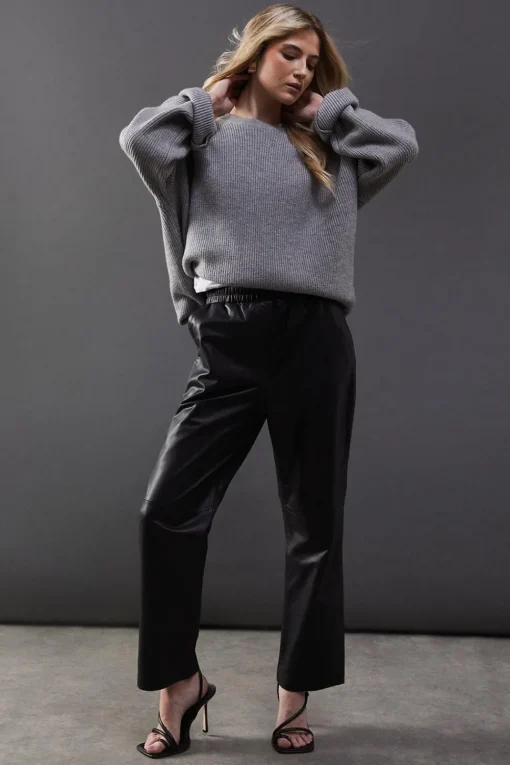 Real Leather Straight Leg Jogger