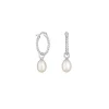 Recycled Sterling Silver 925 Ribbed Hoop Pearl Drop Earrings