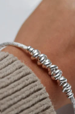 Recycled Sterling Silver 925 Love Knot Textured Bangle Bracelet