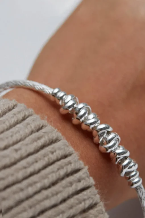 Recycled Sterling Silver 925 Love Knot Textured Bangle Bracelet