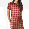 Red Dogtooth Jacquard Shift Dress