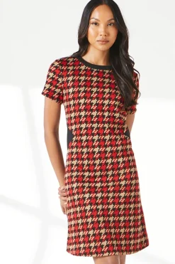 Red Dogtooth Jacquard Shift Dress