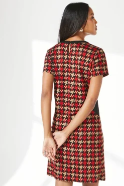 Red Dogtooth Jacquard Shift Dress