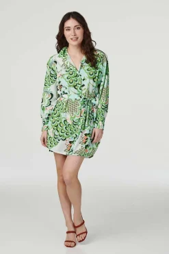 Retro Floral Mini Shirt Dress