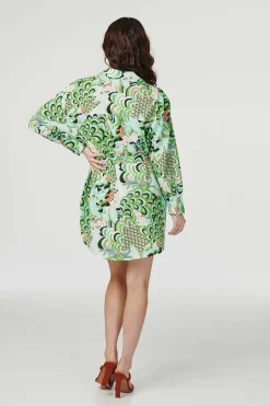 Retro Floral Mini Shirt Dress