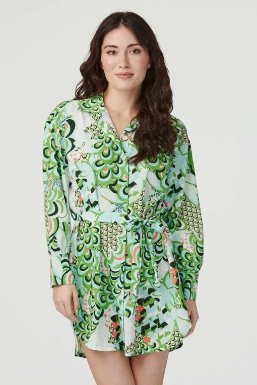 Retro Floral Mini Shirt Dress