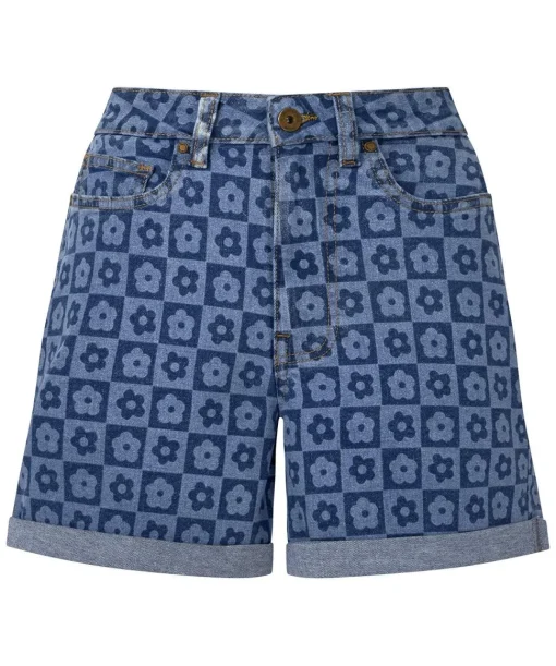 Retro Floral Print High Waisted Stretch Denim Shorts