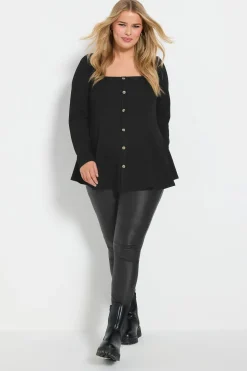 Ribbed Button Front Top
