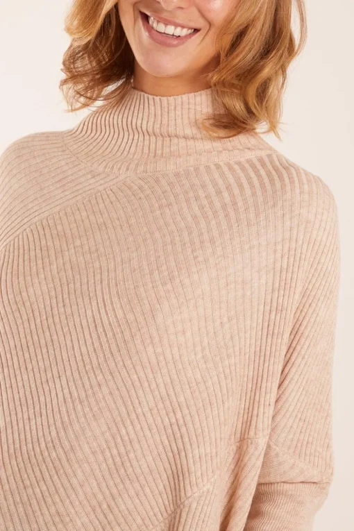 Ribbed Cross Over High Neck Jumper