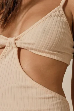 Ribbed Strappy Knot Front Midaxi Dress