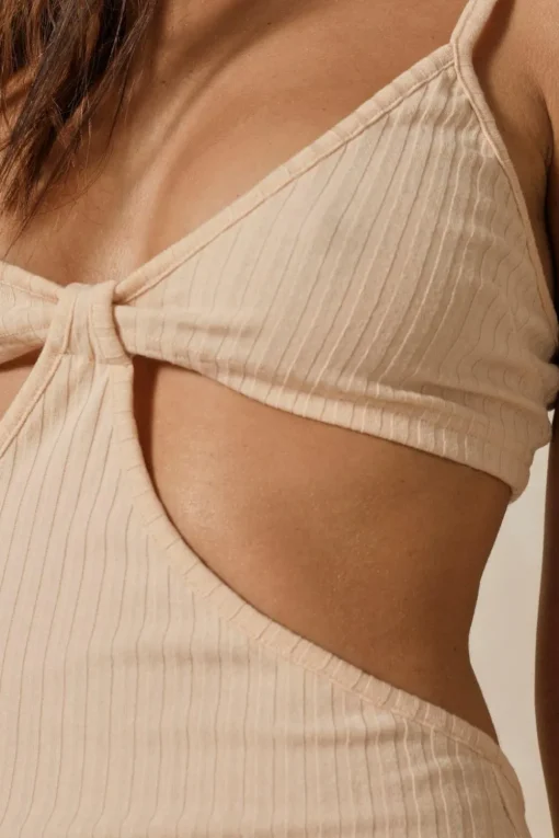 Ribbed Strappy Knot Front Midaxi Dress