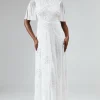 Rose Embroidered Angel Sleeve Wedding Dress