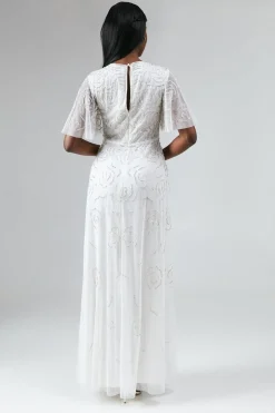Rose Embroidered Angel Sleeve Wedding Dress