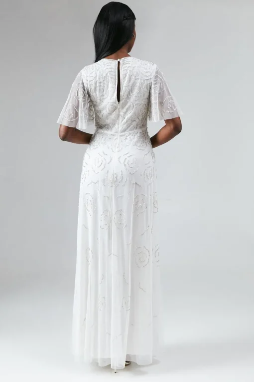 Rose Embroidered Angel Sleeve Wedding Dress
