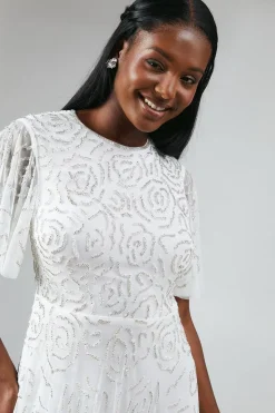 Rose Embroidered Angel Sleeve Wedding Dress