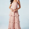 Rose Georgette V Neck Bridesmaids Dress