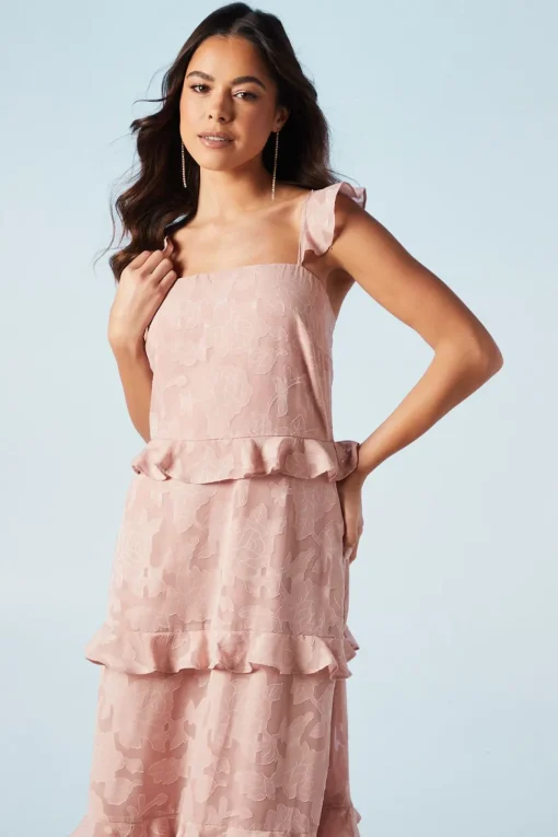 Rose Georgette V Neck Bridesmaids Dress