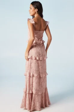 Rose Georgette V Neck Bridesmaids Dress