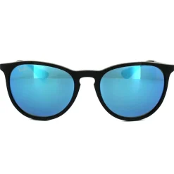 Round Black & Gunmetal Blue Mirror Sunglasses