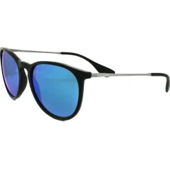Round Black & Gunmetal Blue Mirror Sunglasses