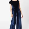 Round Neck Pleated Velvet Jumpsuit