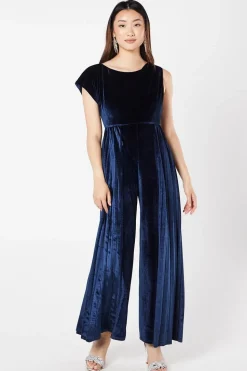 Round Neck Pleated Velvet Jumpsuit