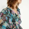 Ruched Front Dobby Floral Printed Top