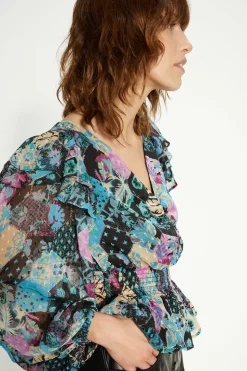 Ruched Front Dobby Floral Printed Top