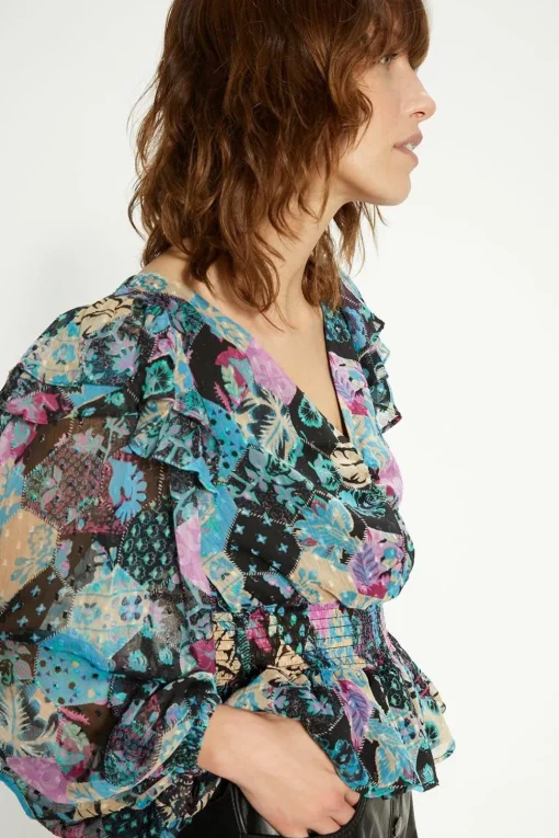 Ruched Front Dobby Floral Printed Top