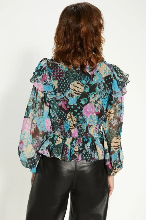 Ruched Front Dobby Floral Printed Top
