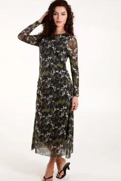 Ruched Mesh Midi Dress