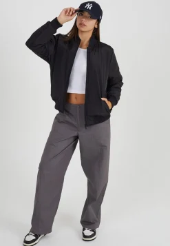 Ruched Sleeve Oversized Bomber Jacket