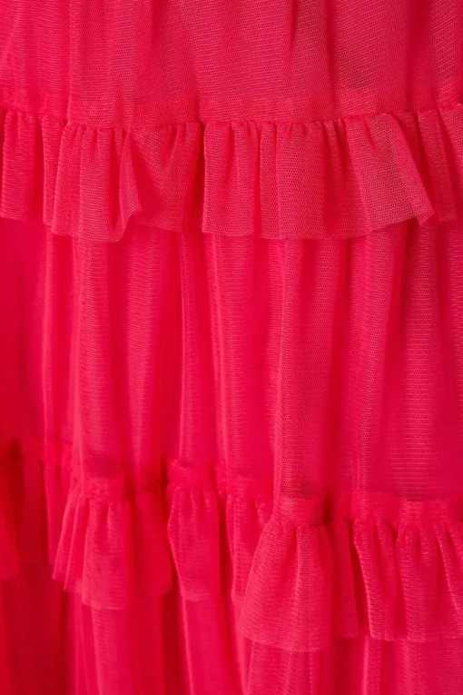 Ruffle Mesh Midi Dress