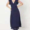 Ruffle Shoulder Chiffon Midi Dress