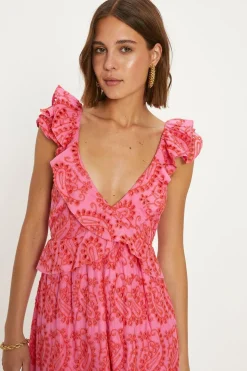 Ruffle Strap Tie Back Broderie Dress