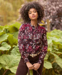 Ruffle-Front Floral Blouse