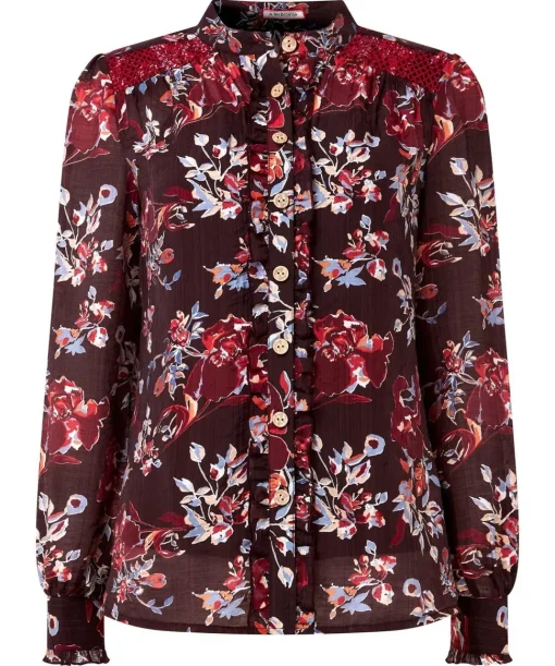 Ruffle-Front Floral Blouse