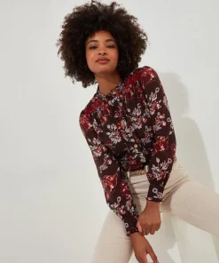 Ruffle-Front Floral Blouse